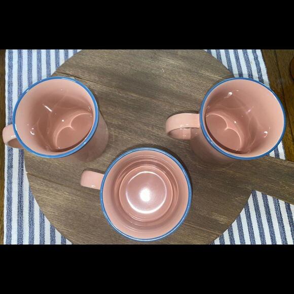 3 Rio Century Mugs Stoneware Pink Blue Rim Coffee Tea Cup Vintage Japan - Picture 7 of 12